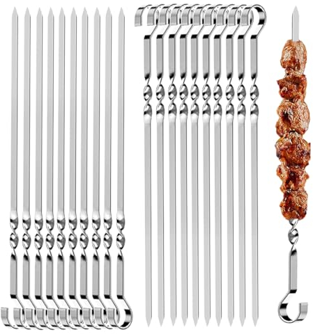 20 Stück Edelstahl Grillspieße, Lange Grillspieße Kebab Spieße, Wiederverwendbare Edelstahl Schaschlikspieße, BBQ Grillspieß für Grillpartys Freien und im Gar