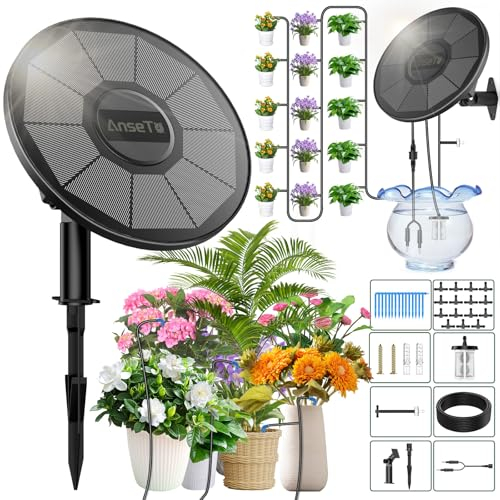 AnseTo Solar Bewässerungssystem Integriertem Bewässerungssteuergerät mit 2200 mAh Akku, Solar Bewässerung Automatisches Bewässerungssystem Kit für Garten, Balkon, Gewächshaus mit Wasserstandserkennung