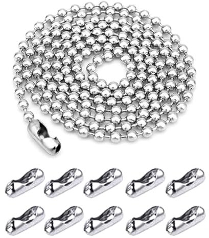 Chaîne à Rouleaux Perlée, Chaîne de Boule Acier Inoxydable, 5 Mètres 3 mm de Diamètre de Chaîne Boule, Chaîne à Rouleaux Perlée avec 10 Connecteurs Correspondants, Pour Fabrication de Bijoux