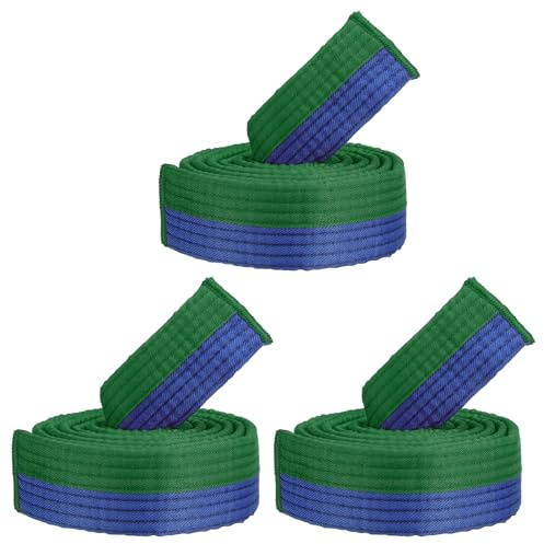 PATIKIL Cinturón de Ranking de Taekwondo de Colores Paquete de 3 1.6 x6Ft 2M Cinturones de Artes Marciales de Poliéster Judo Karate para Enseñanza Práctica Verde y Azul