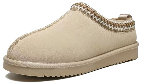 Meik Mangni Damen Wildleder Hausschuhe Herren Winter Pantoffeln Warm Gefüttert Plateau Mini Stiefel Rutschfeste drinnen und draußen,Beige,Gr.37 EU