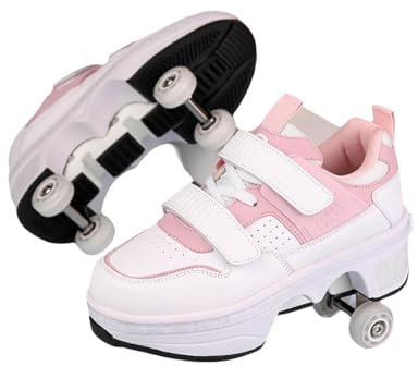 Wttagkl® Roller Skate Shoes Rollschuhe Schuhe Mit Rollen Skateboardschuhe,Inline-Skate, verstellbar Schuhe mit Rollen,Laufen Skateboard,Inline Rollschuhe, C Pink-34EU
