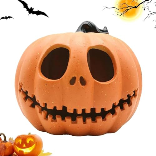 Kürbis Laterne Deko Halloween Deko Kürbis Herbst Deko Leuchtende Ausgehöhlte Kürbislaterne Garten Outdoor Kürbis Windlicht Laternen mit Gesicht LED Lichter für Herbstdeko Teelichter (02)