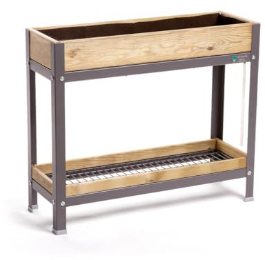 MI HUERTO URBAN Jardinera Elevada Madera con Bandeja Recoge Aguas | Estructura Metálica | Mesa Cultivar Plantas Terraza Jardín Balcón Exterior | Gris Mate | HUERTO Alto - 90x30x78 cm