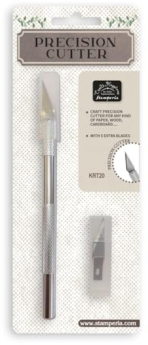 Stamperia - Cutter de précision pour scrapbooking, albums, fabrication de cartes, bullet journals et plus, papier à découper, bois et cardboard, comprend 5 lames supplémentaires, parfait pour les