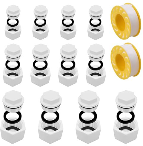 Lot de 24 bouchons de fermeture filetés en plastique avec joint d'étanchéité 1/2 3/4 1 Bouchon fileté en plastique Filetage intérieur Filetage extérieur avec rondelle Bande en téflon