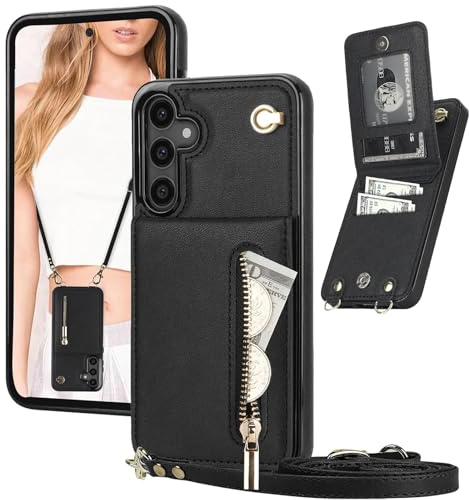 Ysnzaq Geldbörse Hülle für Samsung Galaxy S25 XK Schwarz | PU Leder Brieftasche Handyhülle mit Band, Reißverschluss, Kartenfach, Stoßfest Schutzhülle für Samsung S25