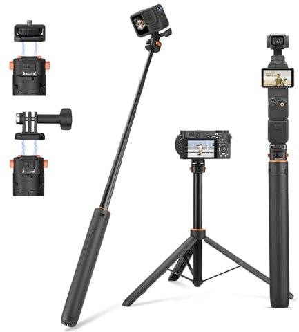 64in Pocket 3 Selfie Stick Tripod for GoPro Action Camera, Extendable Stand with Quick Release 1/4'' Screw Vlog for DJI Osmo Pocket 3 Action 5 Pro 4 3 For Insta360 X4 X3 X2 for AKASO DSLR Accessories