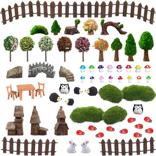 JaAoyoo Fairy Garden Accessories 66pcs Miniature Zen Garden Accessories, Mini Fairy Houses Village Kit, Micro Landscape Ornaments for Terrarium Plant Potted Bonsai Aquarium Outdoor Decor