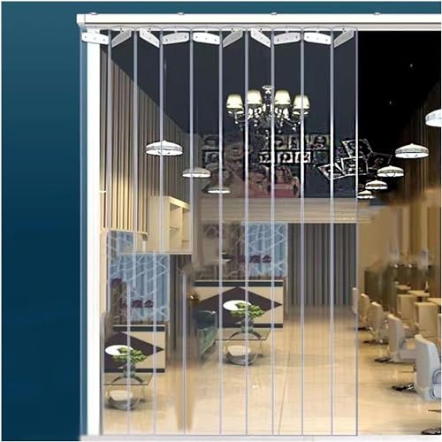Kanduo Faltender PVC-Streifenvorhang, hängender, verschiebbarer, Faltbarer Lagertür-Streifenvorhang (Dicke: 1,5 mm, Größe: 1,8 x 2,2 m) für Kühlraums, Lagertür