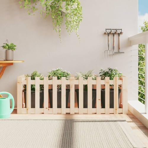 Aiuola rialzata in legno massiccio, design staccionato, 150 x 50 x 50 cm, in legno di pino naturale, non trattato, per verdure, erbe e fiori, aiuola da giardino durevole con protezione antiruggine per