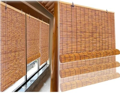 Bambus Rollo Jalousine Küche Sichtschutz Rollo Verkohlung Seitenzugrollo Vorhang Handgewebter Römischer Vorhang Mit Lifter Für Drinnen Und Draußen Tür Fenster(60x110cm)