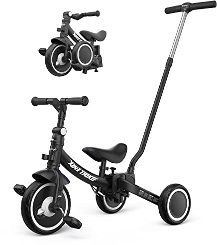 besrey Triciclo para niños pequeños 7 en 1 con manillar deslizante para 1-5 años, ruedas plegables, bicicleta para niños pequeños con enganche de rueda, ruedas grandes, pedales extraíbles, asiento