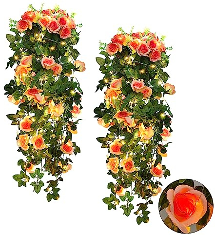 ASDJHFABKY 2 Plantas Colgantes Artificiales de 81 cm, Hiedra Artificial, para Exteriores, de plástico Resistente a los Rayos UV (champán)