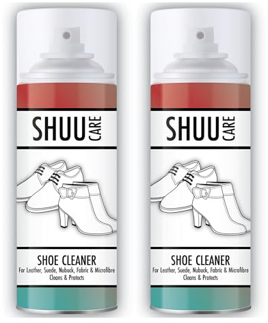 2 Pack Shoe Cleaner Spray 250ML for Suede, Nubuck, Fabric & Synthetic Trainers, Boots. Microfiber Cleans and Protects