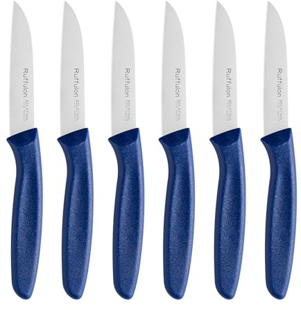 Ruffulon Gemüsemesser,Küchenmesser,Rostfreier Stahl,Gerade Klinge,8cm,Blau | Obstmesser,Schälmesser,6 stück,Ultra Scharfer und Präziser Spezialklingenstahl ,Kunststoffgriff,spülmaschinenfest
