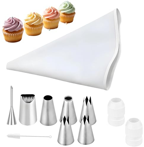 Spritzbeutel Mit Tüllen, 11-teilig Spritztüllen Set, Wiederverwendbare Spritzbeutel Zum Dekorieren Von Kuchen, Keksen Und Torten, Inklusive Edelstahl-Tüllen, Adapter Und Reinigungsbürste