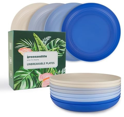 greenandlife 8 platos llanos, platos reutilizables de plástico de 10 pulgadas, platos de polipropileno aptos para lavavajillas y microondas, ligeros e irrompibles, sin BPA