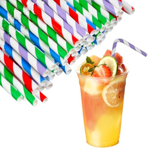 WEFHEF 300PCS Pajitas de Papeles Flexibles con Rayas de Colores 19.7cm | Pajita Papel, Pajitas Reutilizables para Cócteles, Zumo, Bebidas, Pajita Flexible para Navidad Cumpleaños, Bodas y Fiestas