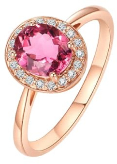 Whoiy Verlobungsring Rotgold 18k, Oval 1ct Turmalin Eheringe 750 Echt Gold Trauring für Damen Gr. 49 (15.6)