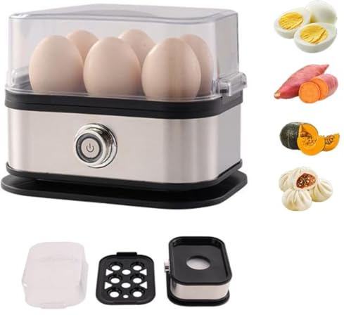 Hervidor Eléctrico Compacto de Huevos Hervidor de Huevos de Acero Inoxidable, Pocher Maker Fácil de Limpiar Vaporera Multifuncional Para 6 Huevos Blandos/medios/duros