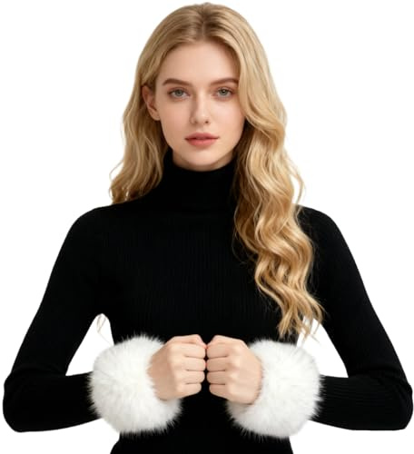 1 Paar Armstulpen fur Pulswärmer,Damen Kunstpelz Handgelenk Manschetten,Stulpen Fell Leg Weiß,Fellstulpen Warmers Arm Armwärmer Winter,Cuffs für Faux Muffs Sleeve Warm