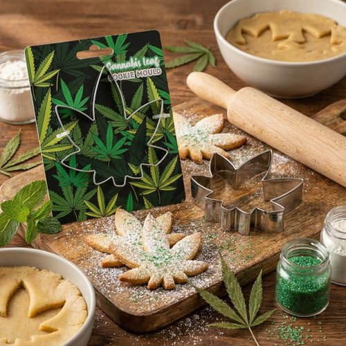 MIJOMA Lot de 2 emporte-pièces en forme de feuille de cannabis - Emporte-pièce en acier inoxydable pour biscuits, fondants, décoration - Feuille de chanvre - Stable - Convient pour un usage