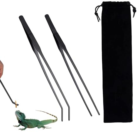 2 Stück Pinzette Lang, 27CM Erade/Gebogen Aquarium Pinzette Set mit Aufbewahrungstasche, Edelstahl Futterpinzette für Wasserpflanze Pflanzenpinzette Reptilien Futterzange (Schwarz)