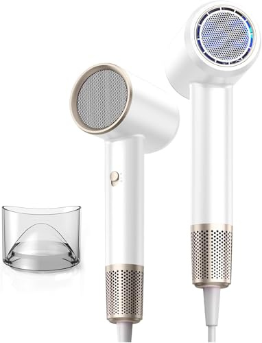 1800W Schnell trocknender Professioneller Ionen-Föhn, Ultra-kompakt & leicht, gleichmäßige Wärme, antistatisch, Frizz-Control, energiesparend – für Männer & Frauen (Weiß)