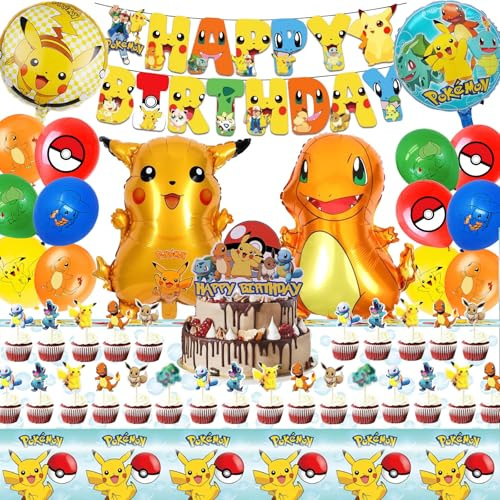 55 Geburtstagsdeko,Kindergeburtstag Deko mit Folienballon, Latex Luftballons, Happy Birthday Banner, Tischdecke, Kuchen Deko