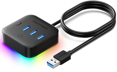 VENTION USB C Hub, 4 Ports USB 3.2 Gen 1 Type-C*1, USB A 3.0 * 3 Datenhub mit 5 Gbit/s with Breathing Lights - DREI Stufen Verstellbar, USB-C Splitter für Typ-C MacBook, Laptop, Flash Drive, 0.5M