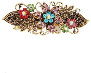 Retro färgglad strass hårnål - brons galvaniserad blomplatta Stora hårtillbehör for hästsvansar(Sixflowers-color)