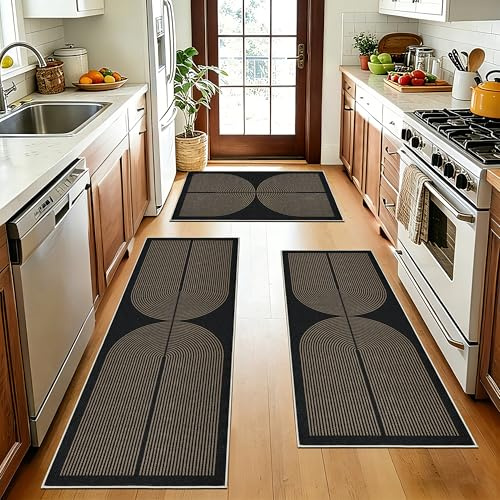 Capslpad Küchenteppiche 3 Stück, rutschfeste Schmutzfangmatte Küchenmatten, Waschbar Küchenläufer Jute Aussehen Teppichläufer Flur Absorbierende Küchen Läufer für Küche, Flur, Waschküche