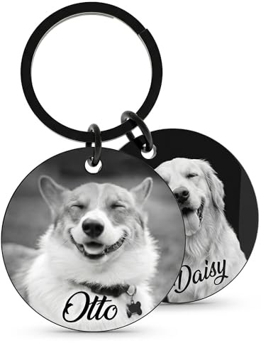 Meinearmbänder Personalisierte Gravierte Hundemarke – 30 mm Edelstahlmarke (Schwarz mit Bild) – Individuelles Namensschild mit Symbol für Hunde, Katzen & Welpen (2)