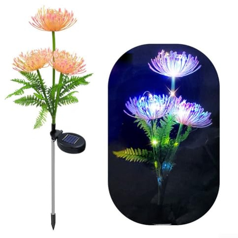 Luz solar LED para jardín, lámpara de estaca de flores, impermeable, linterna de lirio de araña, patio, boda, decoración de camino (luz colorida)