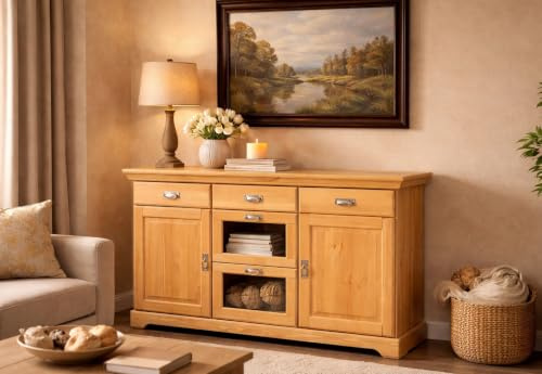 clever-moebel Sideboard aus Kiefernholz gelaugt | Kommode, Küchen-Schrank, Anrichte