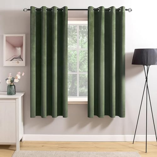 MIULEE Samtvorhang mit Ösen, Vorhänge Blickdicht 140x160 cm Olivgrün 2er | Weicher Gardinen Blickdichter Samtvorhang mit Ösen, Thermoverdunkelnd, Moderner Luxus für Wohnzimmer & Schlafzimmer
