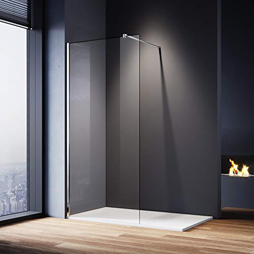 ELEGANT 1100mm Walk in Shower Screen and 1700x800mm Slate Effect Shower Tray 8mm Easy Clean Glass Wet Room Screen Panel Shower Enclosure 1900mm Height