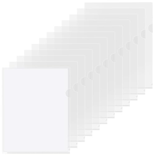 KTRIO Clear Folders Sleeves Plastic Documents Project Pockets 12 Pack, Fits Letter Size 8.5x11 Paper, L-Shaped File Jackets, Acid-Free Poly Plastic, Transparent