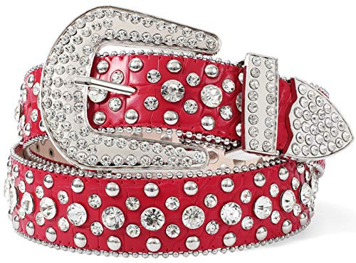 LEACOOLKEY Damen Männer Mode Strass Gürtel, Western Cowgirl Nieten Punk PU Ledergürtel für Jeans