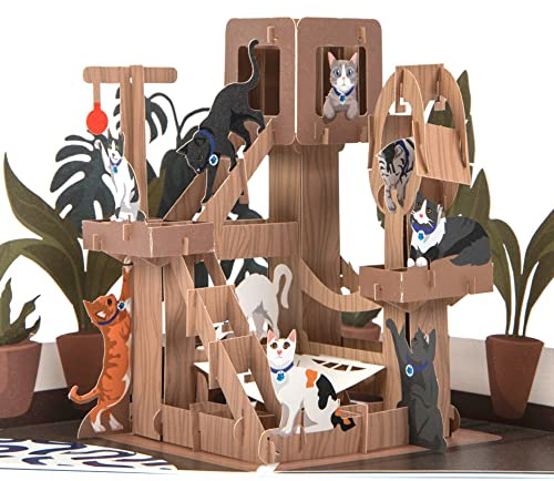 Cardology Biglietto Pop-Up per Albero dei Gatti, Regali per Gatti per gli Amanti dei Gatti, Carta di Beneficenza Battersea, Licenza Ufficiale, Pesca, Rovere, Marrone, Beige