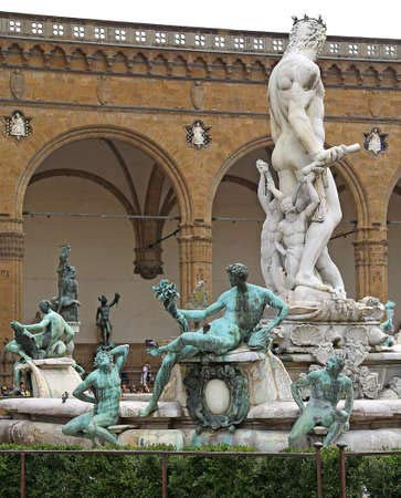 adrium AluVerbund-Bild 30 x 40 cm: Historischer Brunnen von Florenz mit der Statue von Neptun im Hauptplatz(49949008)