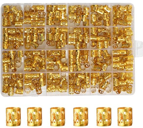 loceast 400PCS Gold Hair Clips Hair Jewelry Aluminum Dreadlocks Metal Cuffs For Hair Braids Hair Accessories, Adjustable Metal Cuffs Braiding Hair Rings for Box Braids (Golden)