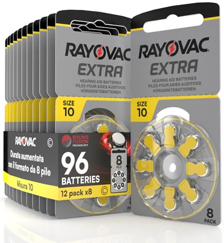 96 Batterie Per Apparecchi Acustici Rayovac Extra Advanced 10. 12 Blister da 8 Pile