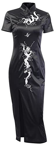 Chinese Stand Collar Gothic Dress Cheongsam Dresses Vintage Women Black Bandage Slit Hem Sexy Evening Qipao Dress Long Vestidos