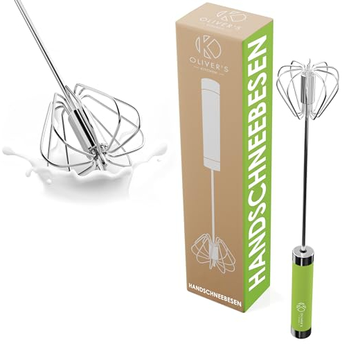 Oliver's Kitchen ® Hand Whisk - for Effortless Blending, Whisking, Whipping, Frothing, Beating, Stirring of Eggs, Butter, Coffee, Cocktails and More! No Batteries - Save Space - Easy to Clean