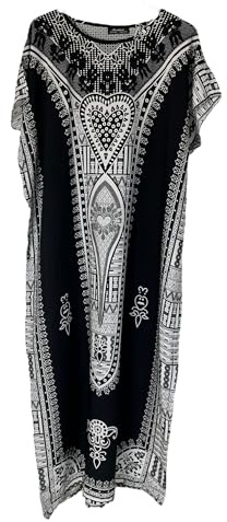 Vestido largo de caftán de algodón para mujer, para verano, Dashiki, cubierta de playa africana, talla única, Negro, Talla única