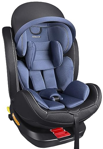 XOMAX XZ-16 Kindersitz drehbar 360° mit ISOFIX Liegefunktion mitwachsend 0-36 kg, 0-12 Jahre, Gruppe 0/1/2/3 I 5-Punkt-Gurt und 3-Punkt-Gurt Bezug abnehmbar, waschbarI ECE i-Size 129R (Blau)