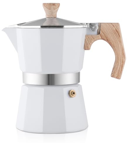 wedrink Espressokocher mokkakanne 3 tassen 150ml, Aluminium Espressomaschine Moka Pot Italienische Kaffeemaschine,weiß