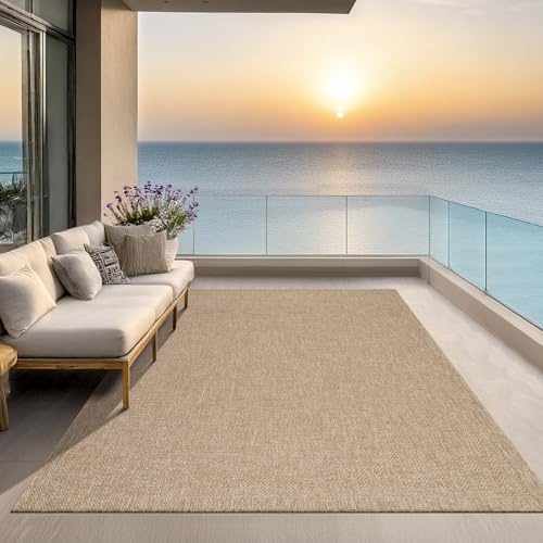 the carpet Kansas - robust indoor and outdoor carpet in natural jute look, weatherproof, suitable for patio and garden, approx. 60 x 90 cm